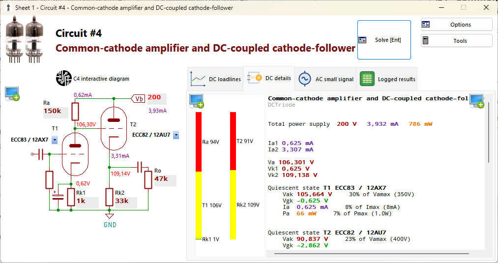 common-cathode amplifier and DC-coupled cathode-follower